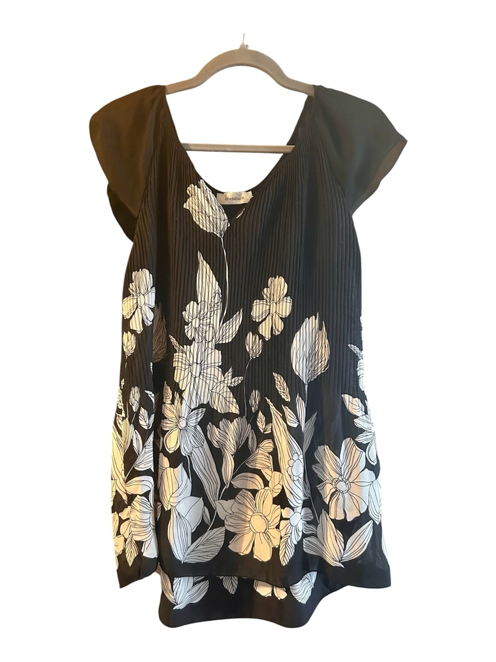 dressbarn Black Tunic with White Floral Print